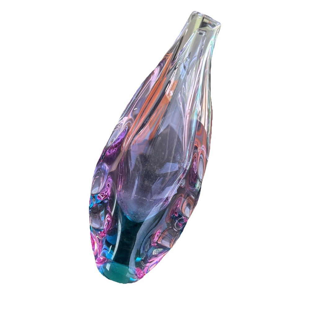 VTG Czech Purple & Teal Glass Vase Miroslav Klinger Zelezny Brod Skloโ ZBS 1960s
